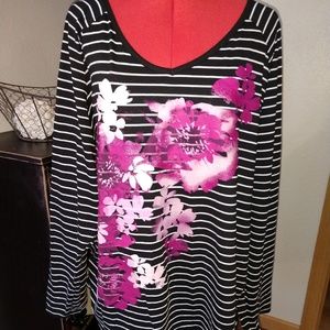 JMS 3X black stripe Top pink flower…